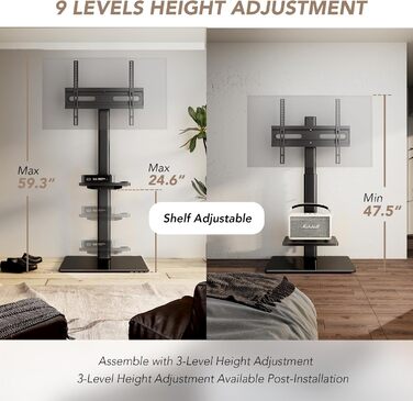 Adjustable Swivel TV Floor Stand for 27-65 inch Flat & Curved TVs - Universal White TV Stand (Supports up to 35kg)