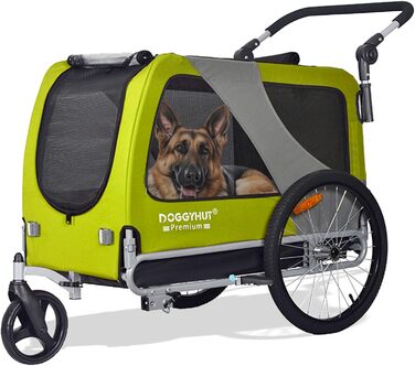 DOGGYHUT® Преміум XL 2-в-1 велопричіп та джоггер для собак 23-45 кг, причіп для велосипеда для собак, зелений лимон