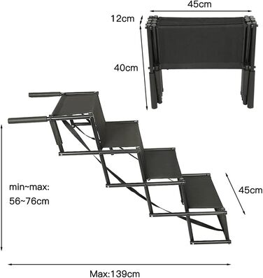 Східці для собак великих та маленьких порід, рампи для собак у машину, складані рампи для собак, неслизькі, до 80 кг, чорний