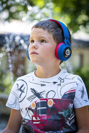 Дитячі навушники PowerLocus Bluetooth Over-Ear з LED-підсвічуванням та обмеженням гучності 85dB, з мікрофоном для телефону, планшета, ПК, ТВ (Синій/Червоний)