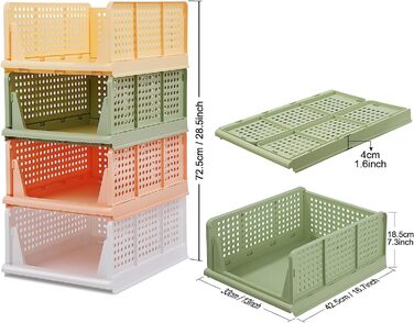 4 Pack Stackable Folding Closet Storage Box Organizer (Easy Open and Fold), Plastic Closet Shelves Storage Box Organizer, Bedroom, Kitchen (Multicolor)