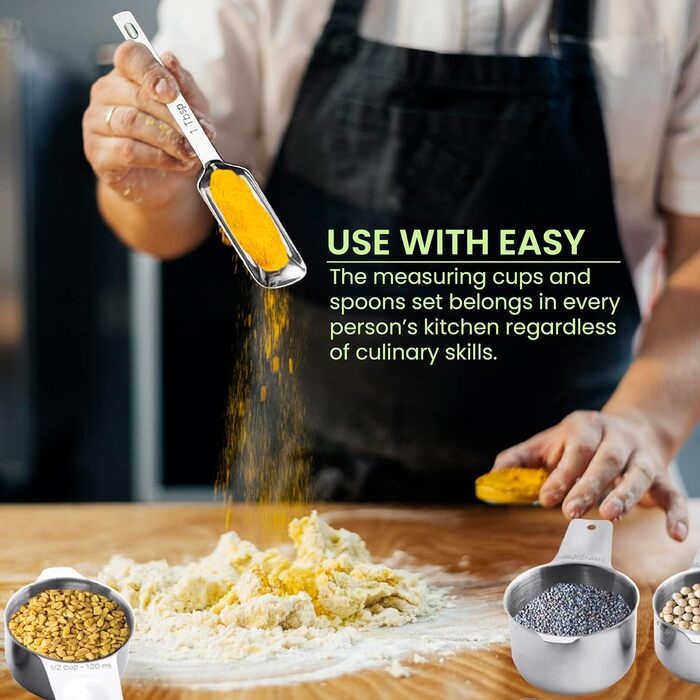 Durable Measuring Spoons, Stainless Steel and Stainless Steel, Measuring Cup Set – 17-Piece Nesting Kitchen Measuring Set with Engraved Markings