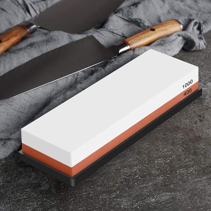 Набір для заточування ножів Emsmil 2-в-1 з зернистістю 400/1000, двосторонній, професійний, з антиковзким силіконовим основанням