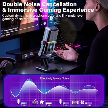 Мікрофон Facmogu HK2 для геймінгу та стрімінгу з RGB-підсвічуванням, USB, динамічний, для ПК, комп'ютера, Twitch, подкастів