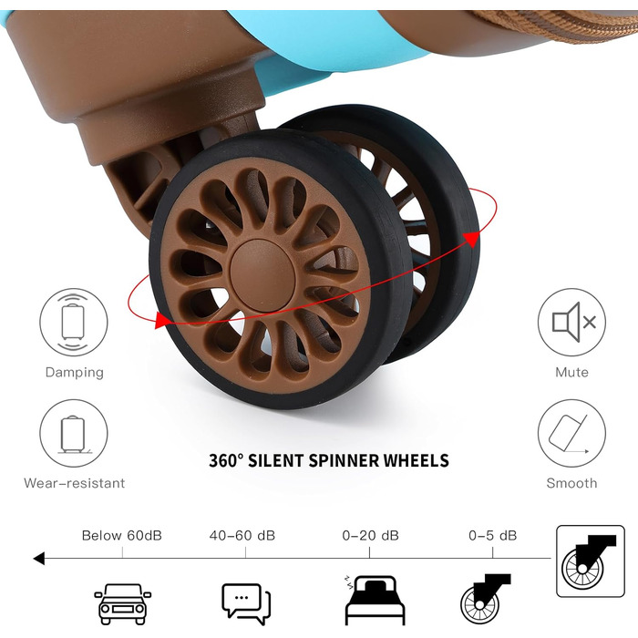 Чемодан для подорожей на 4 колесах, міцний та легкий, TSA-замок, YKK-блискавка, тихі колеса, ручна поклажа з косметичкою (Синій/Коричневий, косметичка)
