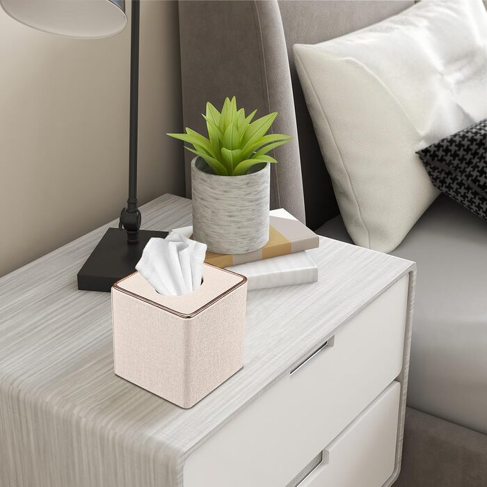 Скляниця для серветок з PU шкіри, 25x13,5x9,5 см, з 4 підставками в подарунок (бежева)