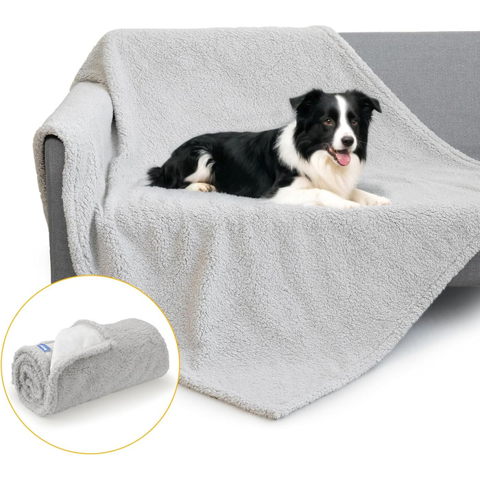 Водонепроникний килимок для собак, 152x127 см - двосторонній, м'який, теплий. Підходить для великих собак та котів. Захищає підлогу, ліжко, диван та автокрісло. Сірий.