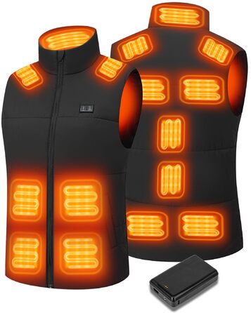 Обогреваемый жилет для мужчин и женщин 7,4V с аккумулятором 20000mAh, до 12 часов быстрого нагрева, 15 зон нагрева – для велоспорту, кемпинга и работы зимой, XS, глубокий черный