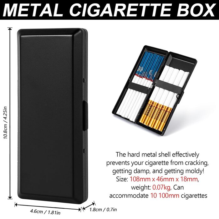 Металеве тютюносховище в стилі ретро, захисний портмоне для сигарет, чорний, вміщує 20 шт. (100mm)