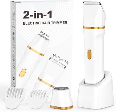 Електричний жіночий епілятор 2-в-1 для обличчя та тіла, з 2 насадками та гребінцем, водонепроникний (IPX7), білий