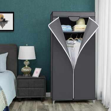 SONGMICS Fabric Clothes Closet, Foldable, with Clothes Rod, Simple Clothes Rack, Toy, Shoe, Bag Organizer, Living Room, Bedroom, Wardrobe, 75 x 45 x 160 cm, Grey