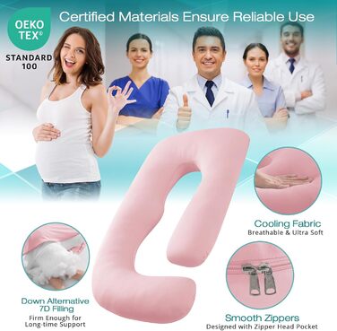 Подушка для вагітних Sasttie U-подібної форми, охолоджуюча, 145 см, знімний чохол, рожева