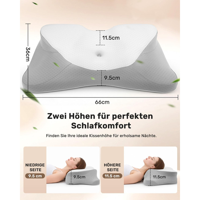 Подушка для шиї Feagar у формі метелика з ефектом пам'яті (Memory Foam), сіра