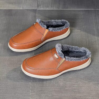 Чоловічі халапи шкіряні зимові теплі з плюшевою підкладкою, тапочки для дому та вулиці (червоно-коричневий, 42 EU)