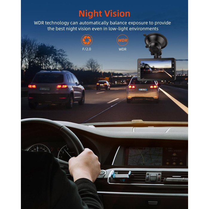 Відеореєстратор у машину Dashcam Auto з 32GB SD-картою, 1080P FHD, Нічне бачення, Широкий кут 176°, IPS-дисплей 3 дюйми, G-сенсор, Loop-запис, Виявлення руху та Паркувальний режим