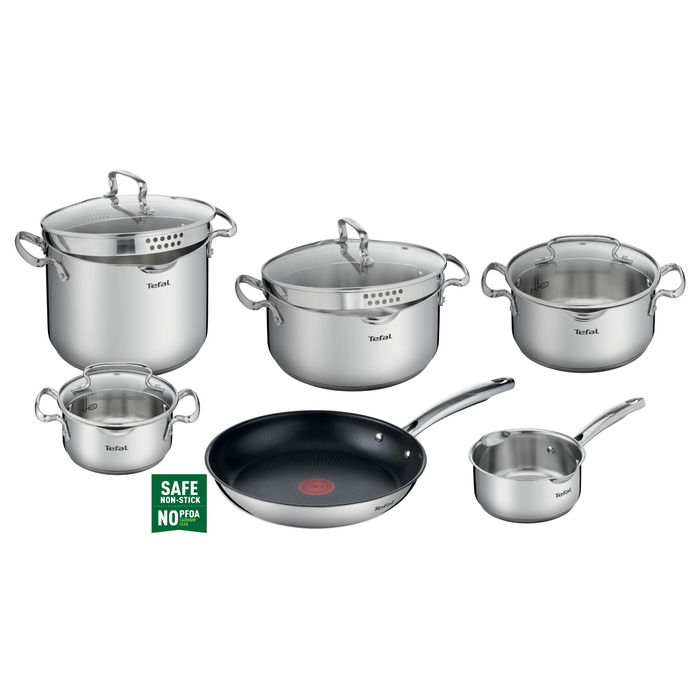 Набір каструль та сковорідок Tefal Duetto+ з нержавіючої сталі, 10 предметів, G732SA55