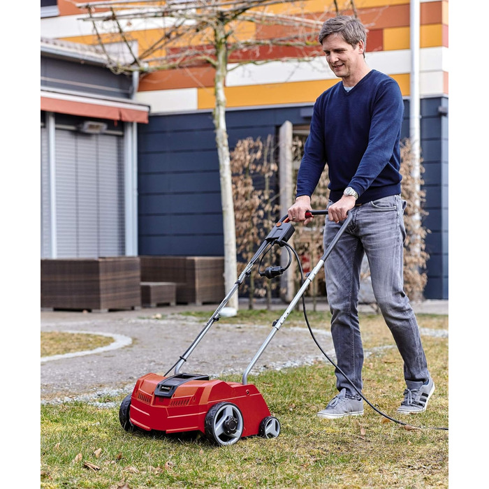 Електричний аератор-скарифікатор Einhell GC-ES 1231/1, 1200 Вт, для газону до 300 м², 8 подвійних лез, 3 рівня глибини, складана ручка