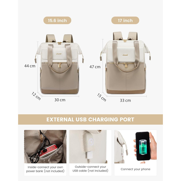 Сумка-рюкзак LOVEVOOK для жінок, водонепроникний рюкзак для ноутбука, шкільна сумка для підлітків, елегантний рюкзак для щодня, 15.6 дюймів, сумка для роботи, сумка для вчителя, рюкзак для подорожей, бежевий та хакі