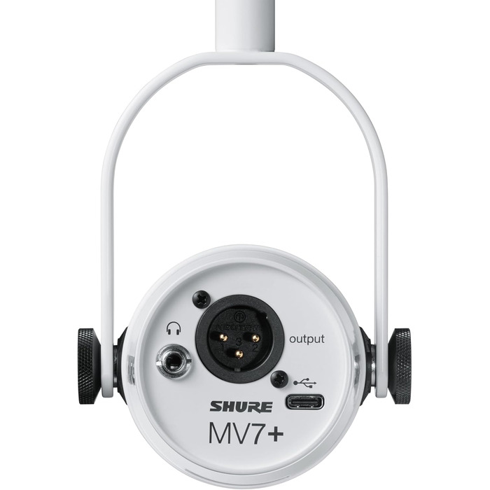 Мікрофон Shure MV7+ Gen 2 для подкастів, стрімінгу та запису – білий. USB/XLR, LED-сенсор, авто-регулювання рівня, цифровий поп-фільтр