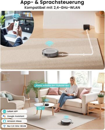 Робот-пилосос LEFANT M310 Ultra з функцією миття підлоги, сірий. Anti-Tangle, точне уникнення перешкод, керування через додаток та Alexa. Для тварин, килимів.