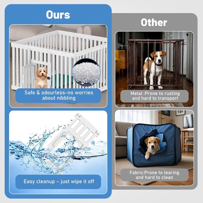 Клітка для цуценят Indoor 65 см, пластикове огородження для собак з неслизькими присосками, вольєр для маленьких собак, 18 панелей, 18 шт (168 x 135 x 65 см), з окремими секціями