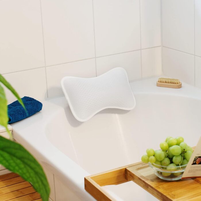 Navaris Small Bathtub Pillow made of Mesh - Tub Pillow Headrest Neck Pillow for Bathtub - Öko Tex Standard 100 - Anti-Slip in White