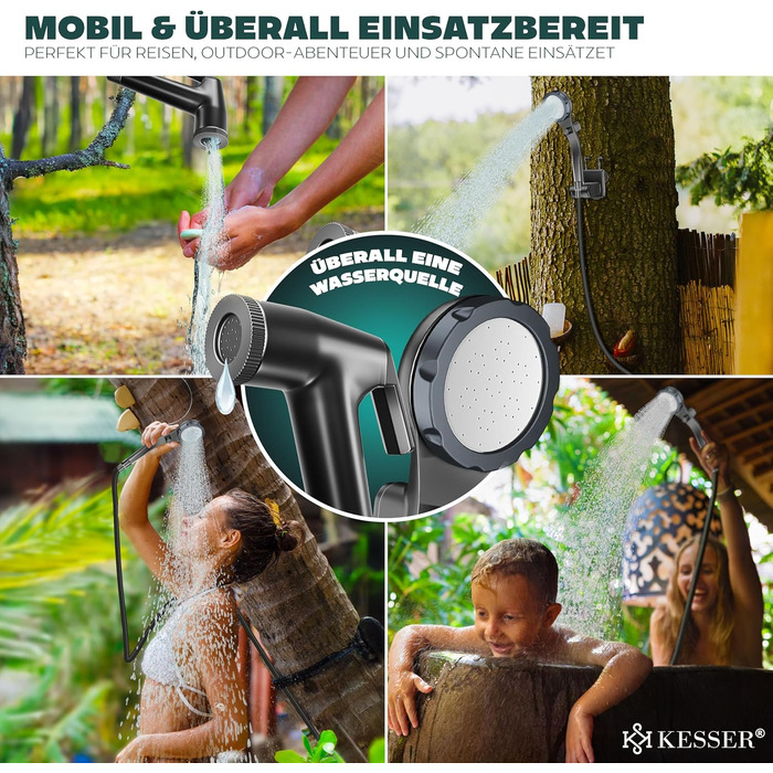 Сонярна душова кабіна KESSER® з насосом та акумулятором 8000mAh. Комплект для кемпінгу: регульована лійка, 2м шланг, пістолет-розпилювач, кріплення. Без бака. Чорний колір