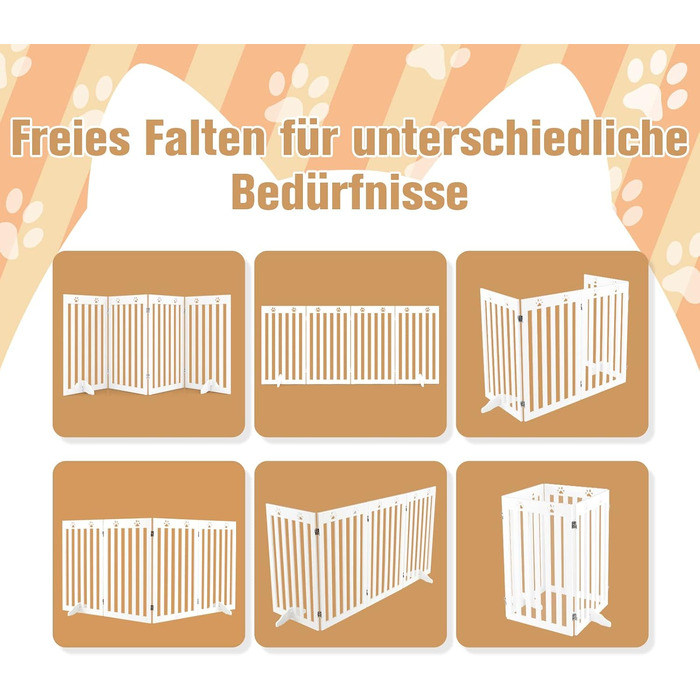 Захисний забір для собак COSTWAY 89 см, дерев'яне огорожа, дитяче ворота, розкладні, гнучкий захист, 4 панелі (білий)