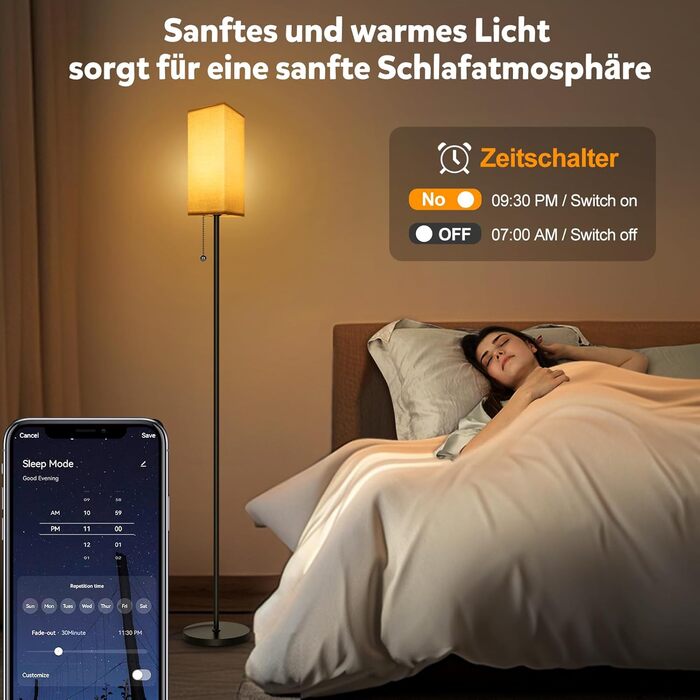 Світлодіодна торшерна лампа RGBWC Wi-Fi 9W E27 Smart для вітальні з димуванням, керуванням через додаток, Alexa & Google Assistant, DIY-режими та таймер