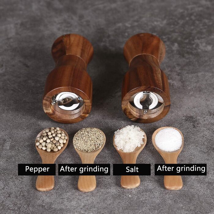 Набір дерев'яних мельниць для солі та перцю KKC, 11 см, з регульованим керамічним механізмом, для дому та ресторану