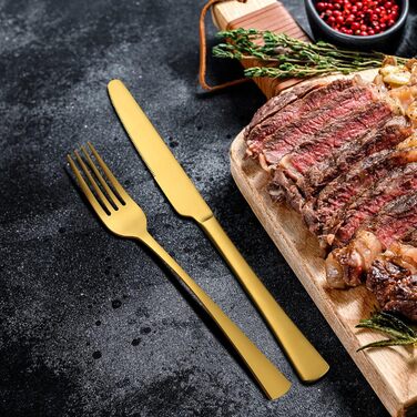 Набір столових приборів Bestdin 30 предметів з нержавіючої сталі, матове золото. Набір ножів, виделок, ложок для 6 осіб, посудомийна машина