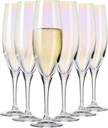 Krosno - Venice Rainbow Champagne Glasses 6 x 200ml | Prosecco Glasses | Wedding Gift | Crystal Glass | Lead-Free Glass | Scratch-Resistant | Gift Idea