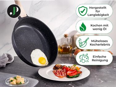 JUST PERFECTO Induction Cookware Set - Frying Pan Set with Lid - 24cm Frying Pan, 28 cm Frying Pan - Cookware Set 28cm Non-Stick Pan without PTFE and PFOA (15-Piece Black)