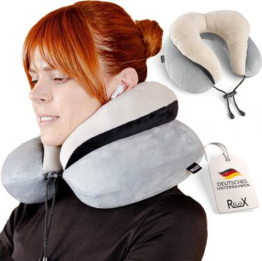 Преміальна подушка для шиї RELAXX Memory Foam L для подорожей – ортопедична подушка для літака, авто, поїзда, автобуса, ергономічне шийне ортопедичне подорожнє подушка для дорослих