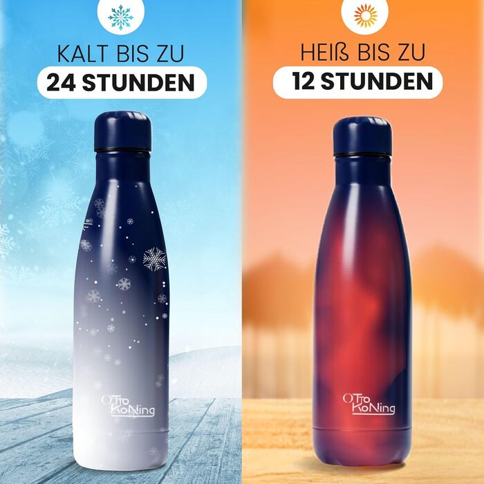 Термос-пляшка з нержавіючої сталі Otto Koning - двостінна вакуумна ізольована термопляшка. Зберігає напої холодними до 24 годин та гарячими до 12 годин. Безпечна, BPA-free (Морська синя, 500 мл)