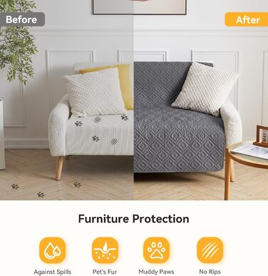 Водонепроникний килимок для собак, антиковзкий та пральний, ковдра для домашніх тварин для собак та котів, захисна ковдра для дивану від шерсті та подряпин, ідеально підходить для дивану, ліжка, автокрісла (Сірий, 97×190 см)