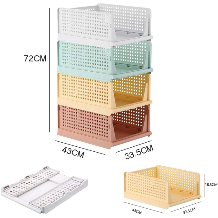 RMAN 4-Piece Closet Organizer Stackable Foldable Closet Organizer for Drawers, Closet Organizer, Storage Boxes, Kitchen, Bathroom (4 Colors)