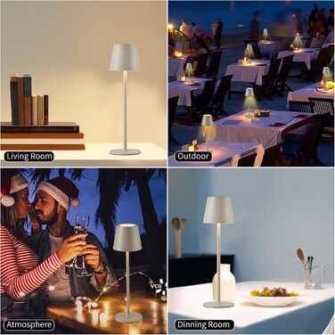 LED акумуляторна настільна лампа з регулюванням яскравості, бездротова, перезарядна, тепле світло 3000K, для дому та вулиці, з USB-C, алюміній, IP54, чорний (бежевий)
