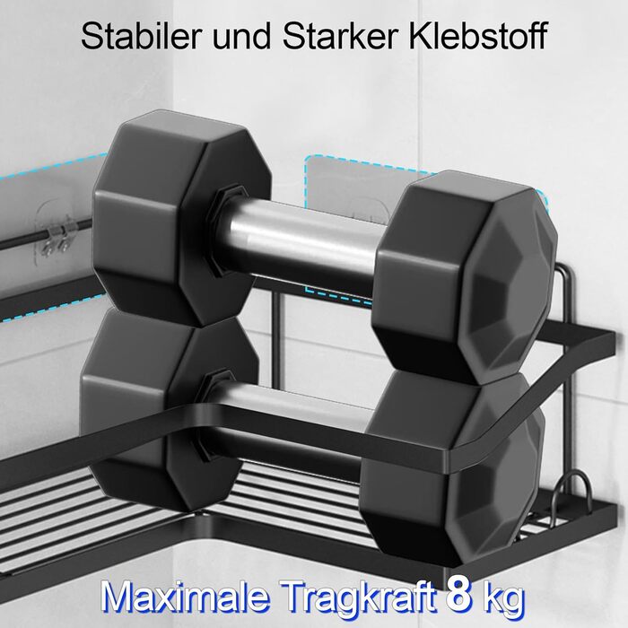 Набір кутових поличок для душу без свердління, 3 шт. з мильничкою, чорного кольору. Організатор для ванної кімнати з 12 гачками. Підходить для ванної та кухні.