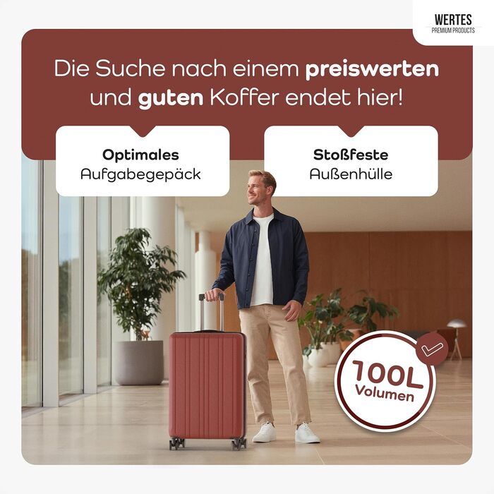Чемодан великий 100L з TSA замком, жорсткий корпус, подвійні колеса, валіза на колесах (77см, теракотовий)