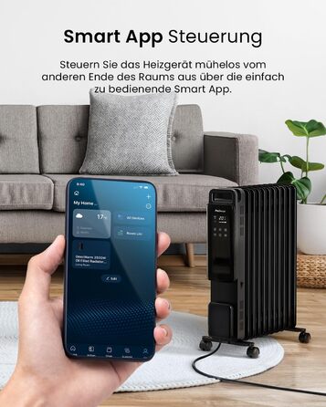 Розумний масляний радіатор Pro Breeze 2500W з 11 секціями - електричний, з Wi-Fi, таймером та термостатом