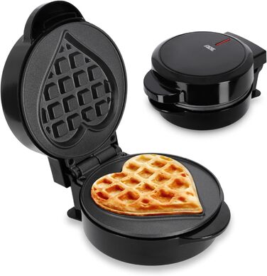 Вафельниця ADE Mini Heart Shape - вафлі у формі серця, 550W, антипригарне покриття, чорний, 2024