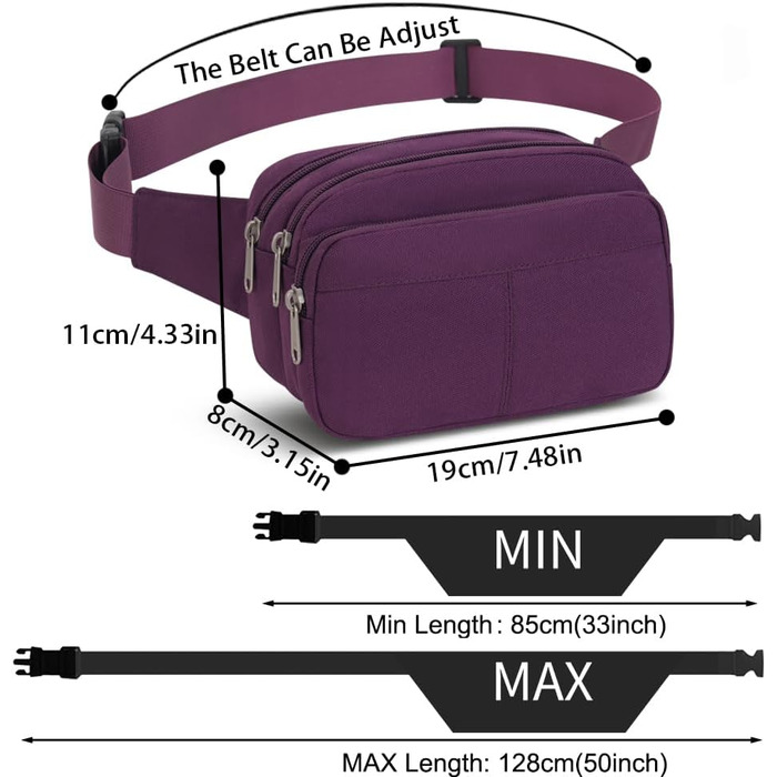 Поясна сумка на пояс для чоловіків та жінок, спортивна, для подорожей, прогулянок з собакою, на відкритий простір (фіолетовий)
