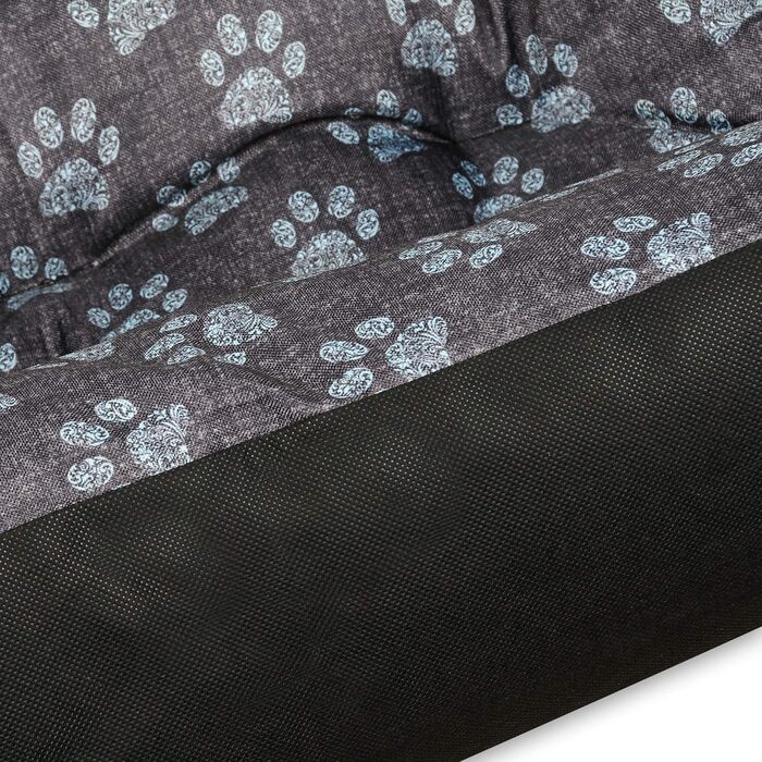 Крісло-лежанка для собак SuperKissen24: лежанка-кошик, лежанка-софа, лежанка для собак великих, середніх та маленьких порід. Лежанка для тварин, розмір L, чорно-сірий колір, з подушками з льону 95x75 см. Можна прати.