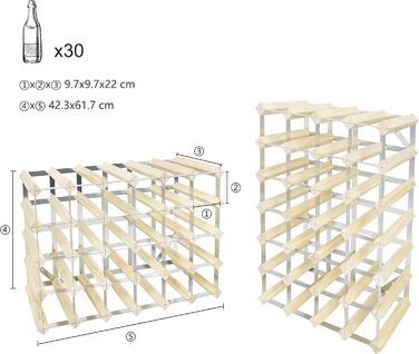Todeco - Wine Rack, Bottle Rack, Wine Stand, Wine Holder, Wine Rack Wood for 30, Natural Wood