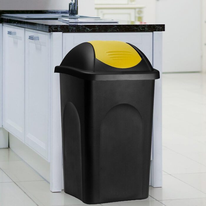Сміттєвий бак Stefanplast з гойдальним кришкою, 60 літрів (чорний/жовтий)