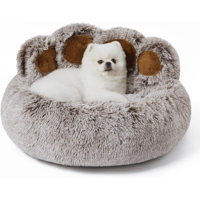 Кругле собаче ліжко Jiupety з м'якої плюшевої тканини, форма пончика, для маленьких собак, розмір 66 см, зручне та м'яке, можна прати, сірий колір, L 66 x 66 x 20 см