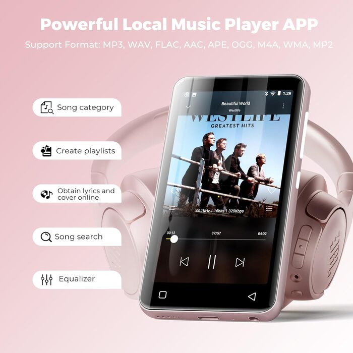MP3 плеєр з Bluetooth та WiFi Inioasis для дітей: Android, Spotify, Amazon Music, 4