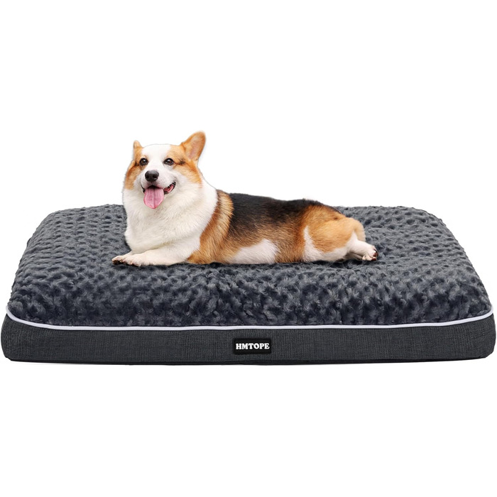 Ортопедичний лежак для собак, двоярусний килимок для собак, зручний лежак для собак, знімний кошик для собак, 90 см для собак маленьких та середніх порід, темно-сірий, розмір L 89 x 59 x 10 см