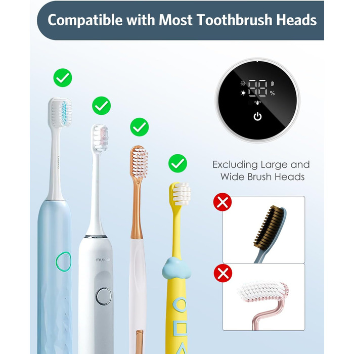 Тримач для зубних щіток з УФ дезінфекцією, електричний, з сушкою та LED-дисплеєм, перезаряджуваний, настінний, 2 слоти